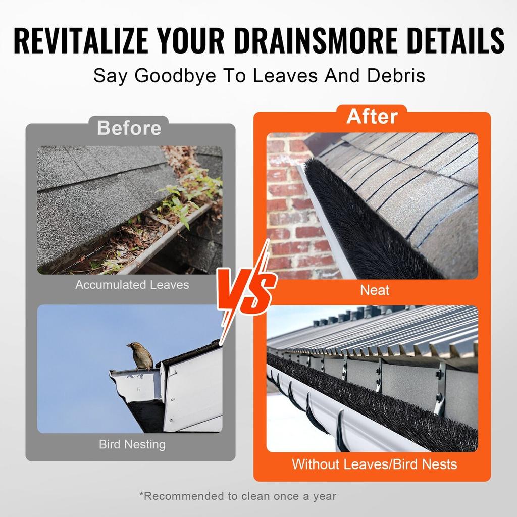 Gutter Brush, 80 Feet Total Length 4.33 Inch Diameter Gutter Cleaning Tools, Ground-Level Gutter Brush Leaf Guard for 5 Inch Gutters, Easily Clear