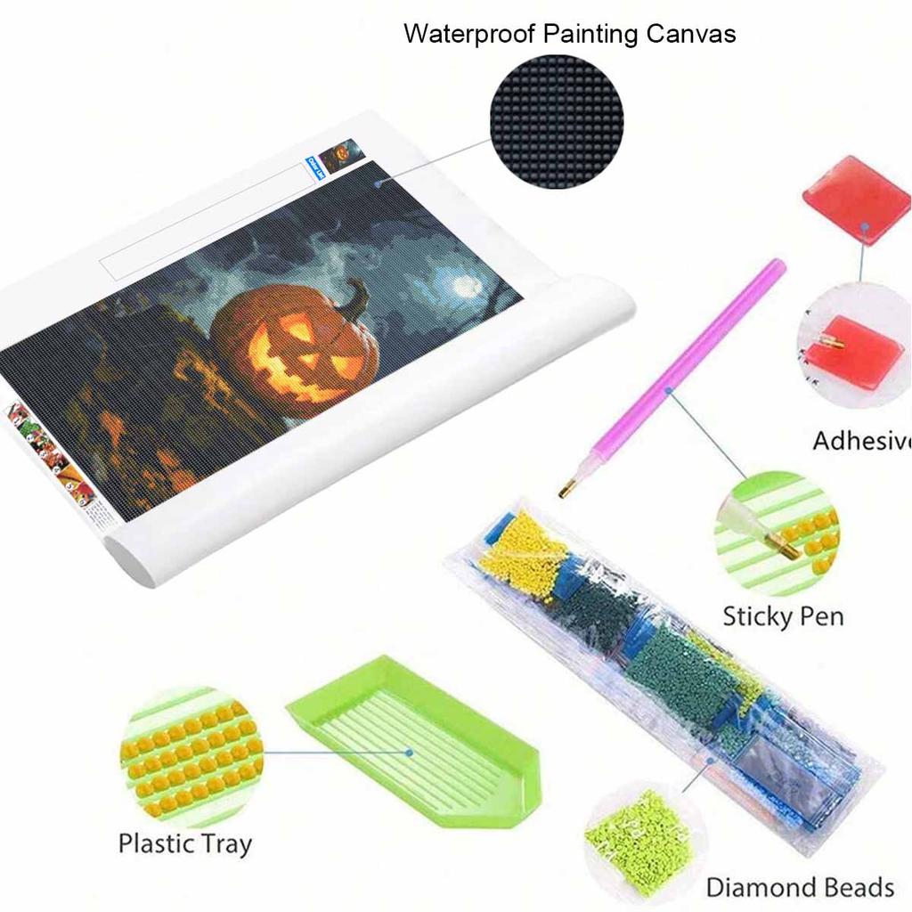 DIY Full Drill Diamond Painting Kit Halloween Pumpkin Design Rhinestone Canvas Art Relaxing Handmade Gift for Adults