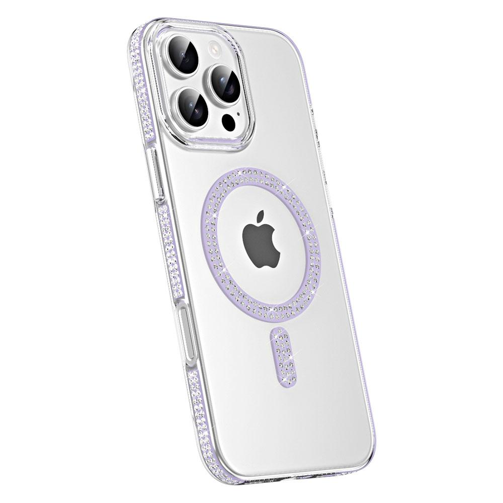 For iPhone 16 Pro Max Magnetic Case TPU + Acrylic Phone Back Cover Rhinestone Decor E