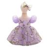 One-Year-Old Baby Girl Princess Birthday Mesh Dress with Flowers & Hair Accessories