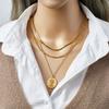 DIEYURO 316L Stainless Steel Round Portrait Coin Pendant Necklace For Women New Vintage Girls 3in1 Chains Jewelry Birthday Gifts