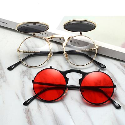 Vintage Steampunk Çevirme Güneş Gözlüğü Yuvarlak Metal Çerçeve güneş gözlüğü Erkekler Kadınlar Için Çok Fonksiyonlu Araba Moda Gözlük Uv400