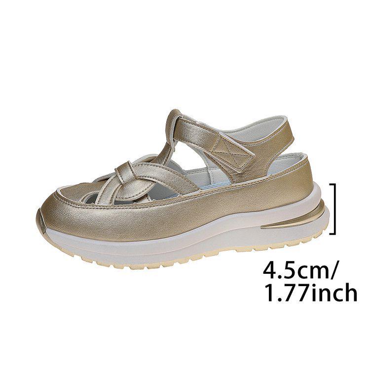 2025 Summer Women's Platform Closed-Toe Wedge Sandals, Breathable, Hollow Design, Plus Size 43, Thick Sole, Velcro Closure