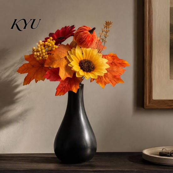 Lifelike Artificial Flower Arrangement Sunflower Maple Leaf Bouquet, Fall Flowers, Realistic Silk Faux Adjustable Stem Floral Bundles for Thanksgiving