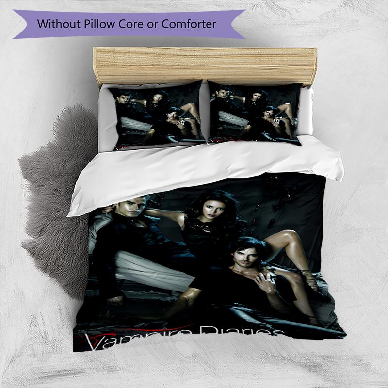 3pcs The Vampire Diaries4 Design Cover Set - HD Printed Bedding with 1 Cover and 2 Pillowcases - Perfect for Home and Dorm Decor