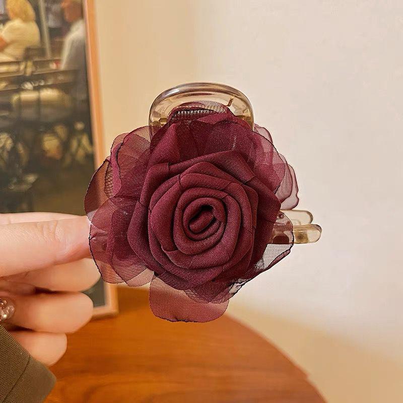 Mesh Flower Hair Clip for Woman Elegant Temperament Shark Clip Girl Ponytail Hair Clamp