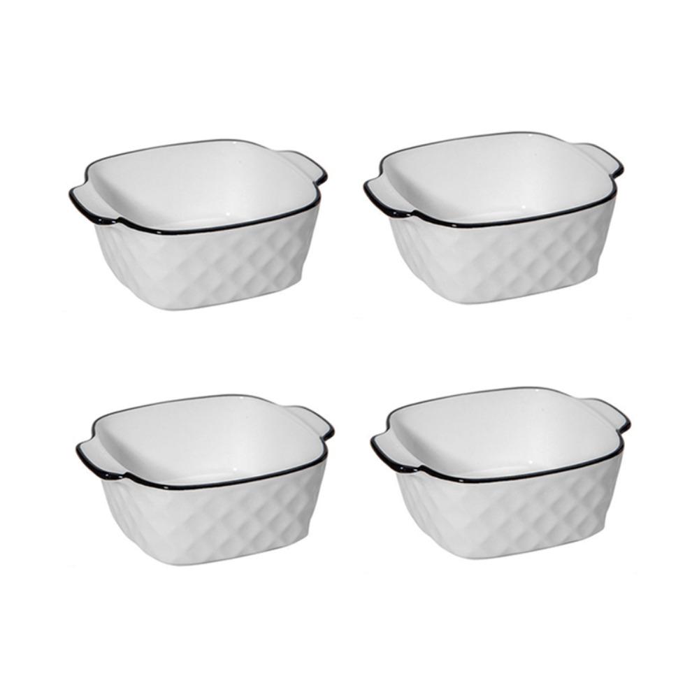 4PCS Heat-resistant Ceramic Baking Bowl with Handle Rice Bowl Lasagna Baking Pan Microwave Rhombus