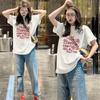 Pink Short-sleeved T-shirt Women's Crew Neck Pure Cotton Loose American Retro Women's Summer Dopamine Top