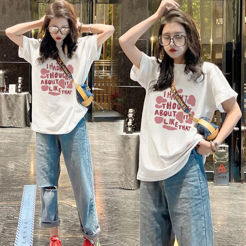 Pink Short-sleeved T-shirt Women's Crew Neck Pure Cotton Loose American Retro Women's Summer Dopamine Top