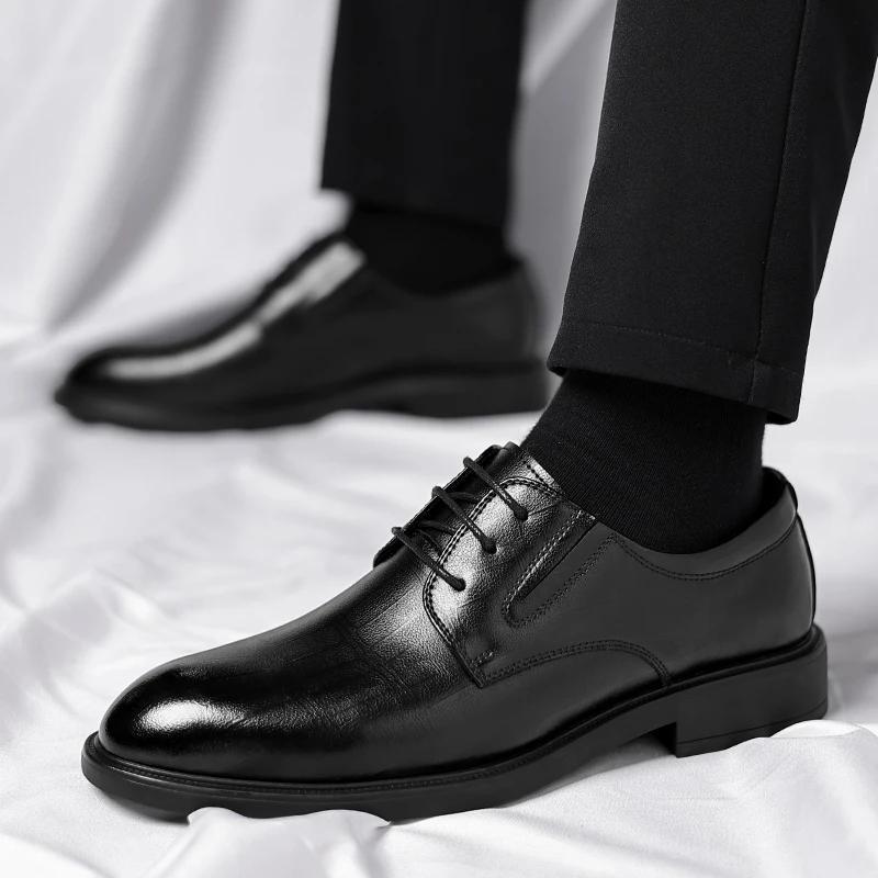 3/6/8 CM Elevator Shoes Men Dress Shoes Black Soft Leather Heighten Formal Shoes Casual Business Oxfords Suit Shoes