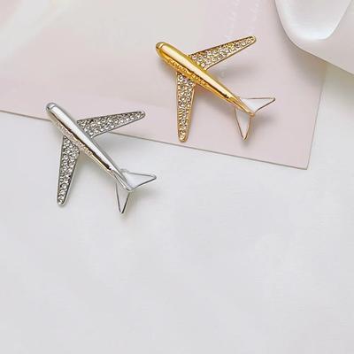 Flugzeug Brosche Gold Silber Ton Strass Mode Reversnadel für Männer Frauen Anzug Jacke Blazer Bekleidung Zubehör
