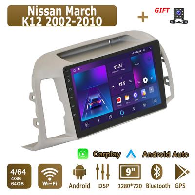 Androidowe Radio Samochodowe Carplay Dla Nissan March K12 2002-2010 Odtwarzacz Multimedialny Jednostka Główna Stereo Nawigacja GPS BT WIFI 4+64GB