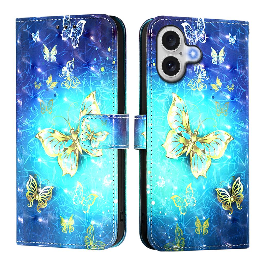 For iPhone 17 Leather Case Pattern Printing Wallet Stand Mobile Cover with Strap