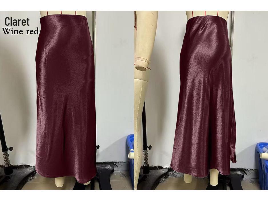 Women's Satin Acetate Light Luxury Elegant Skirt for Spring, Summer, and Autumn