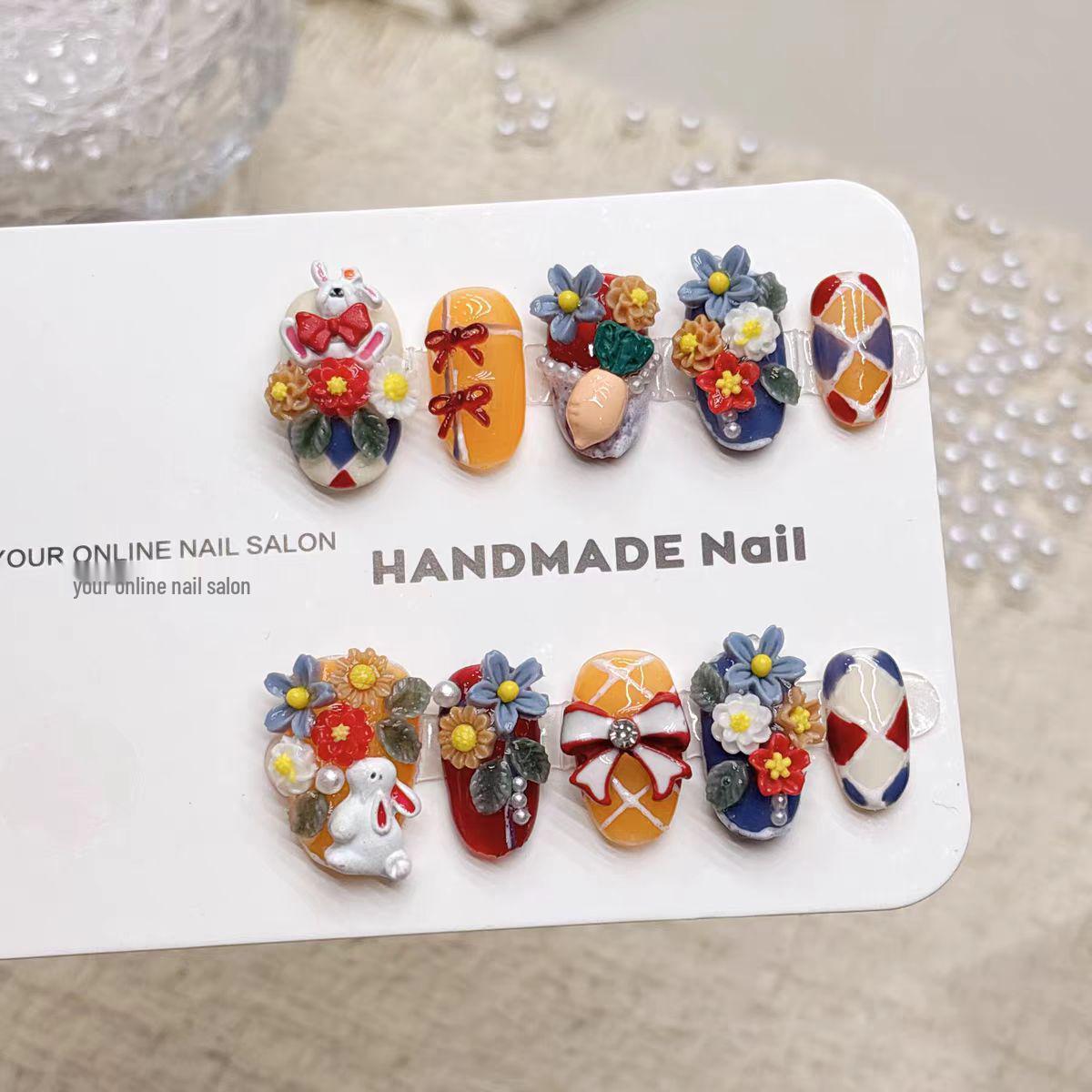 Colorful Rabbit Summer Almond Manicure: Handcrafted Whitening Nail Tips