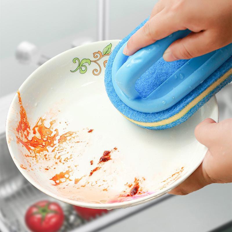 Household Cleaning Brush With Handle Dish Soap Bathroom Kitchen Tub Thicken Scrubbing Sponge Wipe Durable Tools Accessories Home