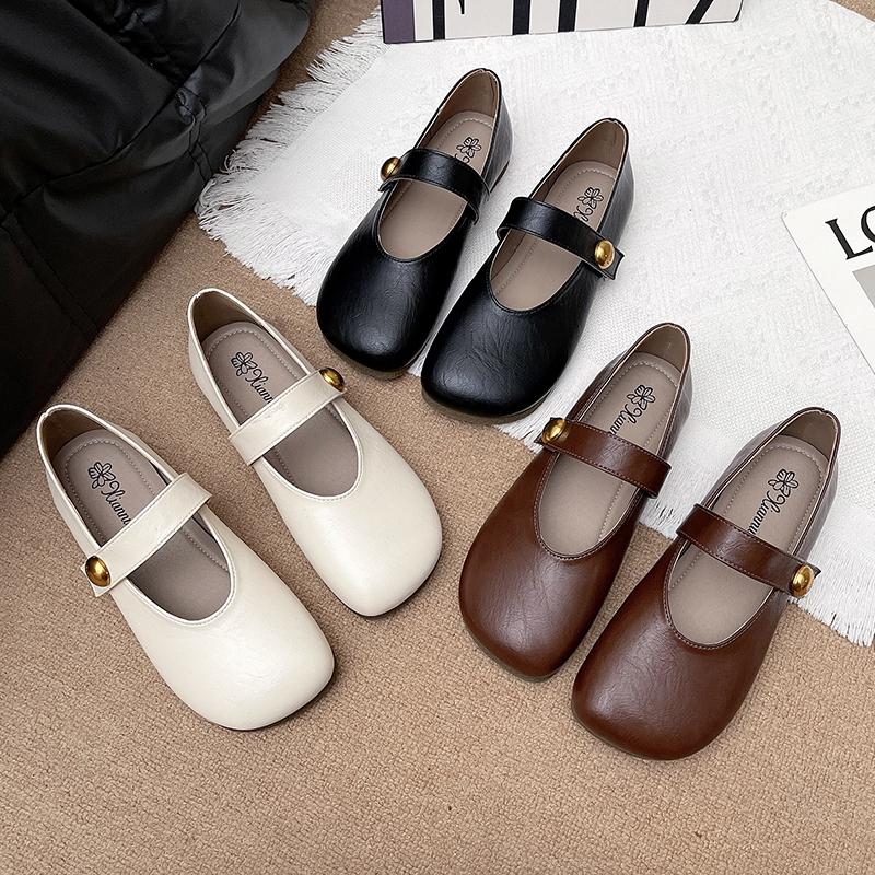 Fashion Mary Jane Shoes for Women Genuine Leather 2025 New Flat Ballet Shoes for Women Round Toe Shallow Mouth Cowhide Women's Shoes