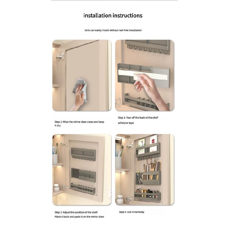 Space Saving 3 Piece Bathroom Shelf Set Not Drill Mounting Deep Hook Magnetic Door Organizers with 28cm Length for Home