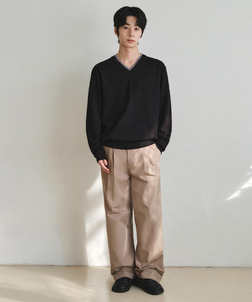 Wednesday Oasis Washable Double Layered V-Neck Knit_Black(Wc26Kn34)
