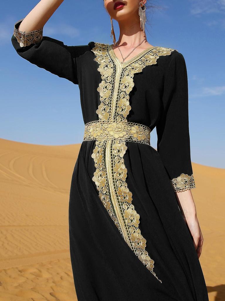 Middle Eastern Muslim Women's Embroidered Robe Loose Casual Long Ethnic Style Dress