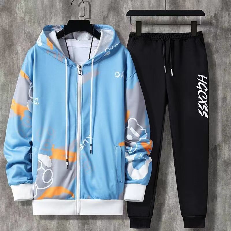 Men's Zipper Sweater Suit Hooded Sweater Youth Sportswear Suit