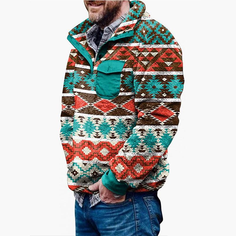 

Мужской свитер с высоким воротом и цветными блоками, мужской свитер с пуговицами и карманом, плюшевый свитер с карманом, мужская одежда Ropa Hombre Graphic S синий/хаки