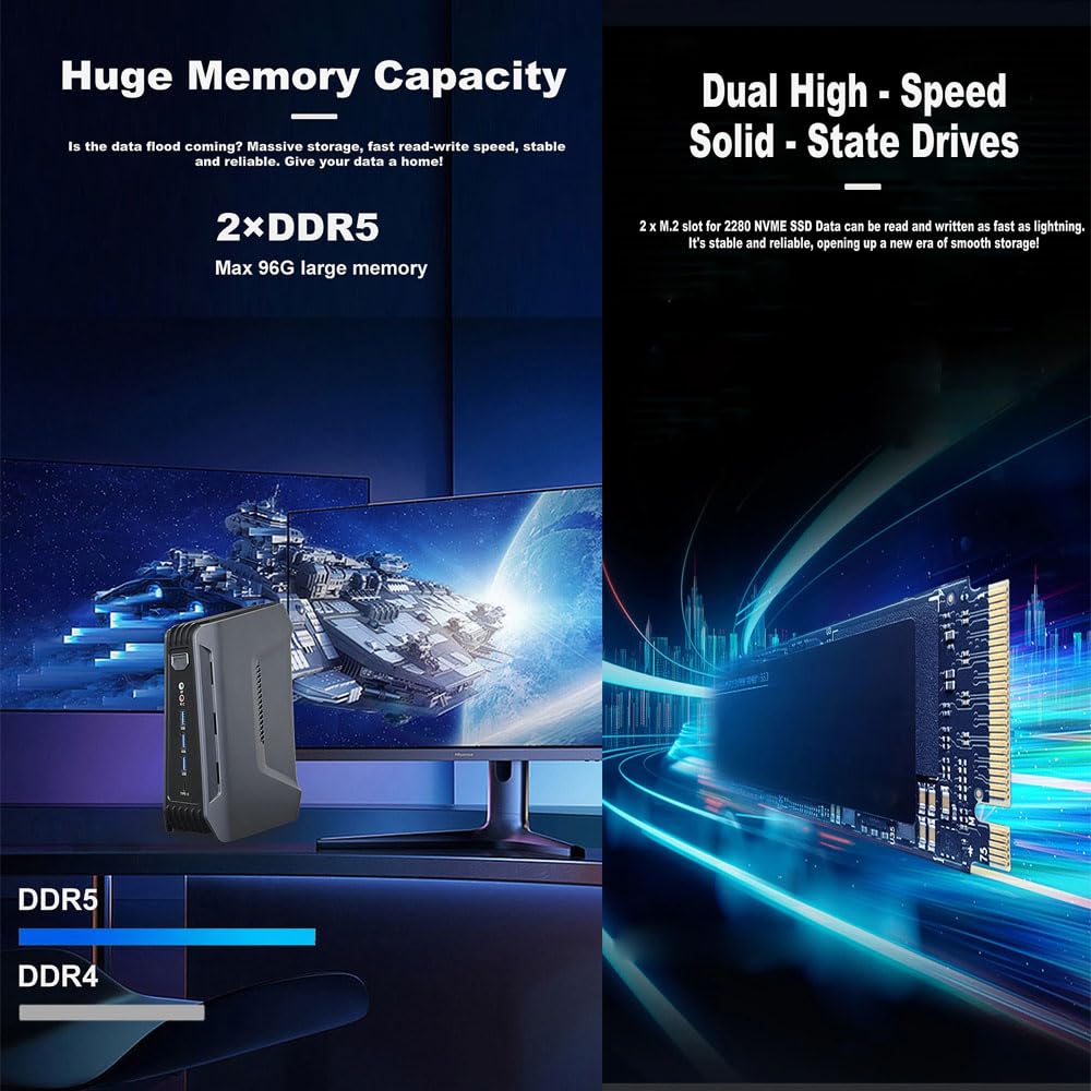 SZBOX Mini PC Small F12 125H No OS Intel Core Ultra 5 125H To No RAM or SSD Game Console Computer (up 4.5GHz) USB3.23 USB2.0 Type-C (Thunderbolt