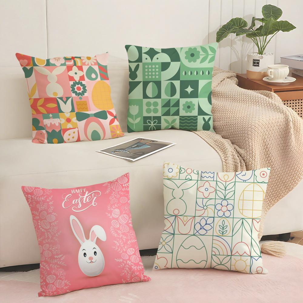 Happy Easter Cushion Cover Soft Short Plush Pillow Cover Smooth Cozy Texture Aesthetic Cushion Case Home Decor