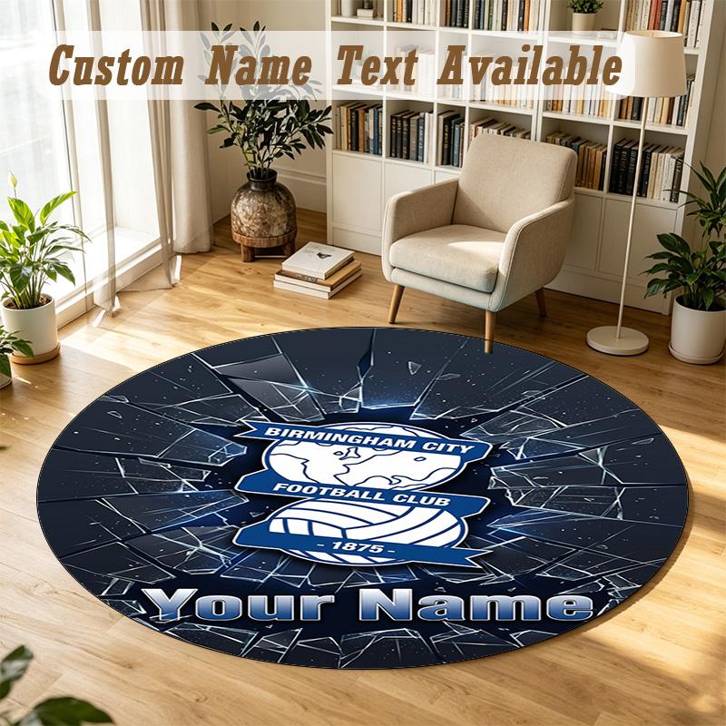 Round Rug Custom NameBIRMINGHAM CITY Football Pattern Non Slip Carpet Home Floor Decor