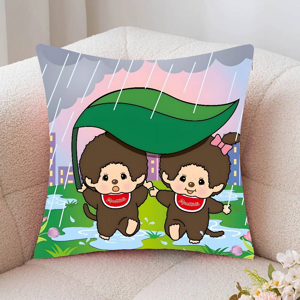 Cartoon Animation M-Monchhichi Pillow Case Fashion Square Pillowcase Bedroom Sofa Room Ins Decoration Leisure