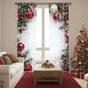 Christmas Ball Holiday Printed Curtains, 2 Pieces 2D Flat Printed Red Luxury Xmas Print Curtains with Snowflakes  for Holiday Party Decor