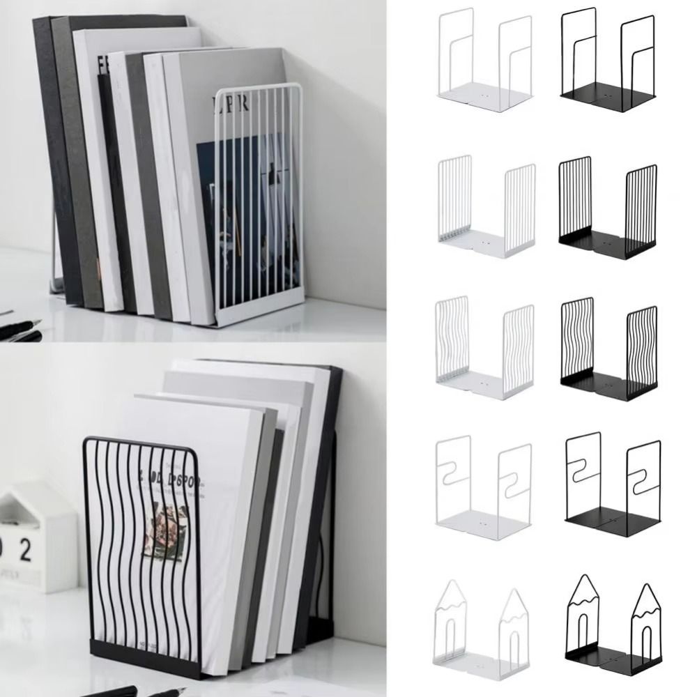 Hollow Metal Bookends Sturdy Document Holder Modern Simple Book Stand  Classroom