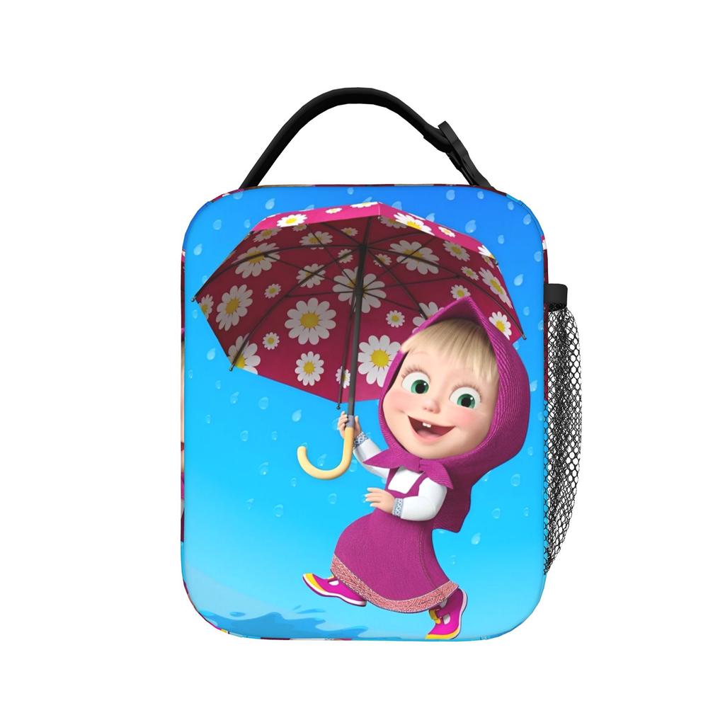 Charming Comic M-Masha Plus Bear Heat-keeping Meal Tote High Capacity Lunch Container Thermal Bag Tote Lunch Box Beach Open-air