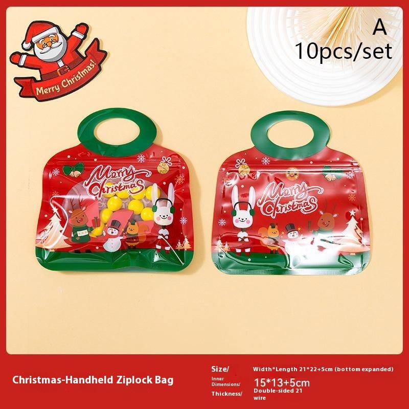 10Pcs Plastic Portable Christmas Self-Sealing Bag Diy Kids Toys Xmas Wedding Holiday Party Candy Snack Sugar Gifts Storage Bags