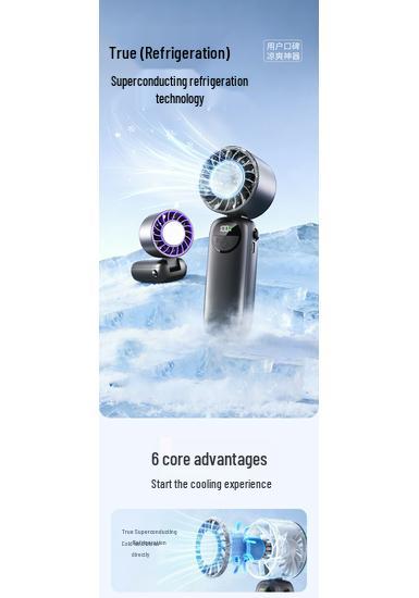 Handheld Mini Portable Fan with Long Battery Life, USB Charging, Cooling Ice Pack, and Foldable Design.