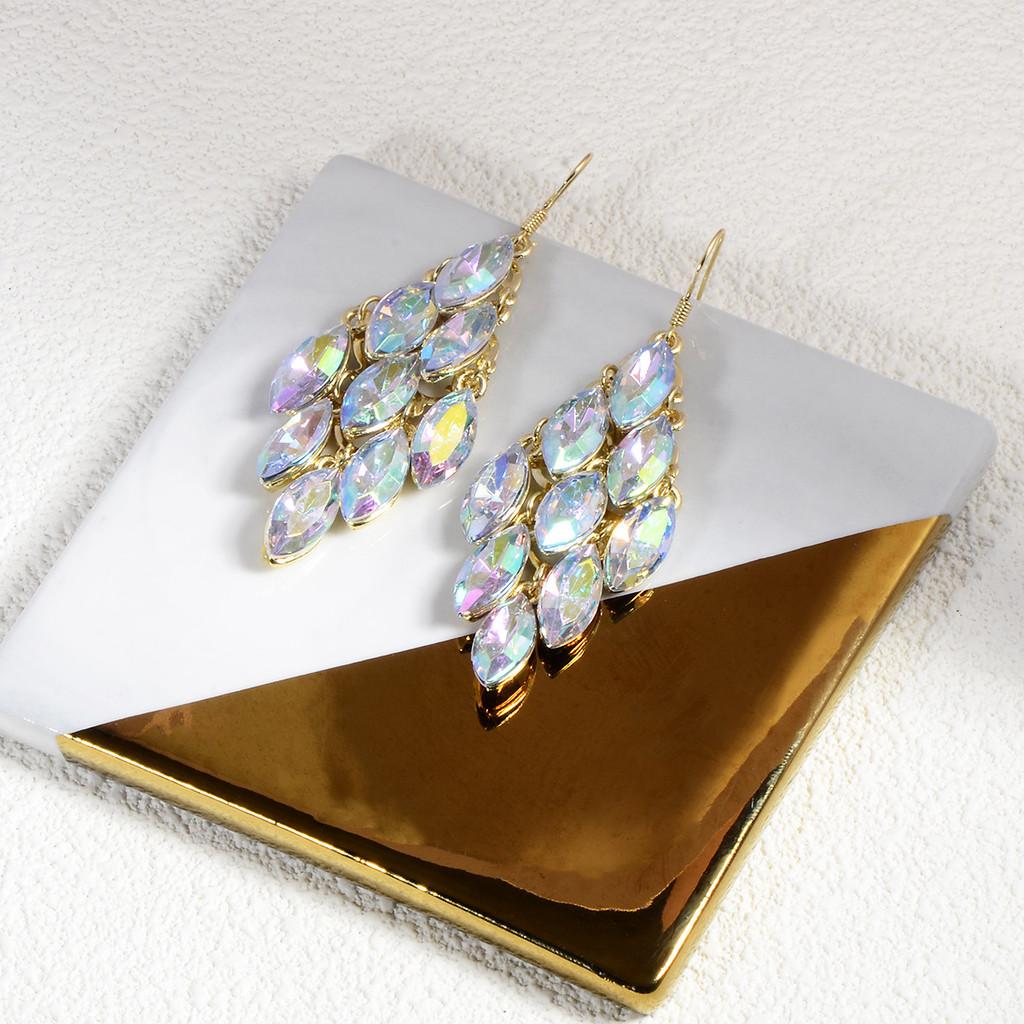 Orecchini geometrici a goccia di cristallo per donna con finitura AB Gioielli alla moda Regalo