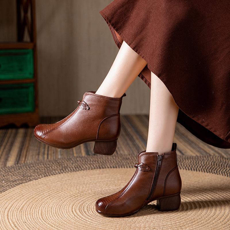 Fashion GKTINOO 2025 New Autumn Winter Thick Heel Ankle Boots Women Warm Boots Shoes Handmade Genuine Leather Zipper Retro Short Boots