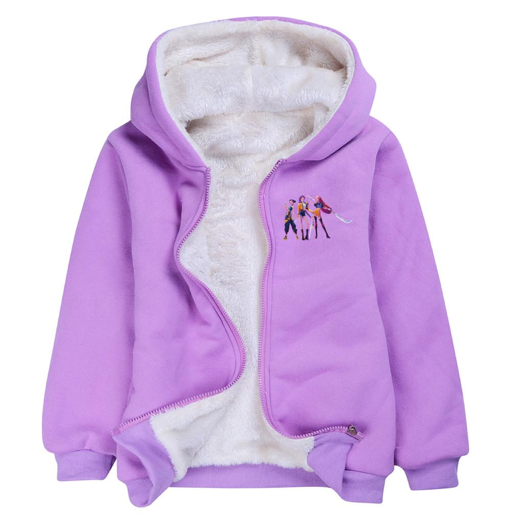 5037 Winter Warm Clothes Kids Girls Kpop Zoey Mira Rumi Print Casual Long Sleeves Velvet Jacket
