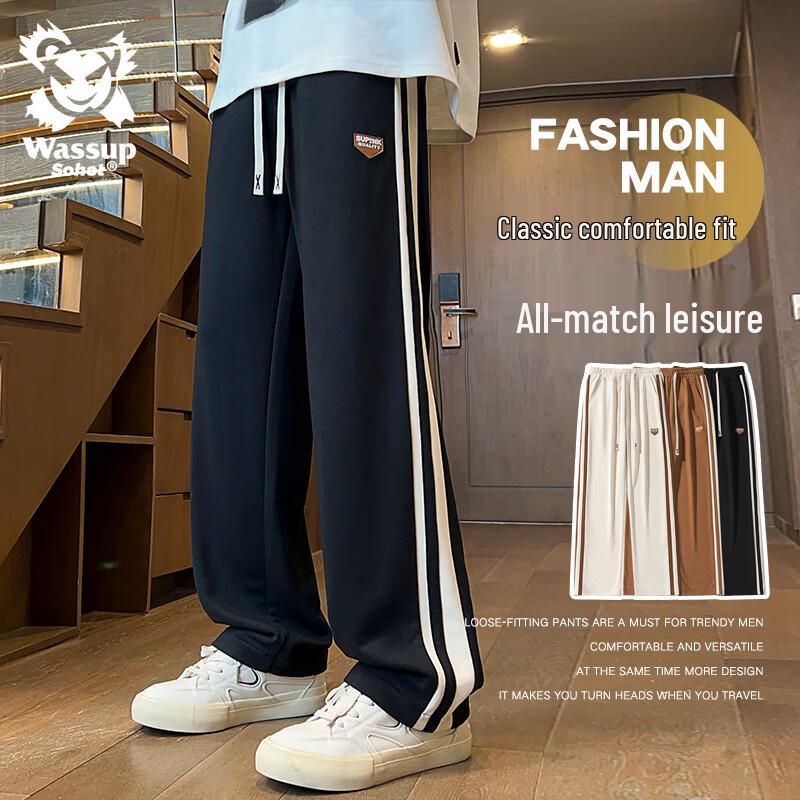 Wassup Sohot Men's Loose Fit Letter Print Straight Leg Casual Pants