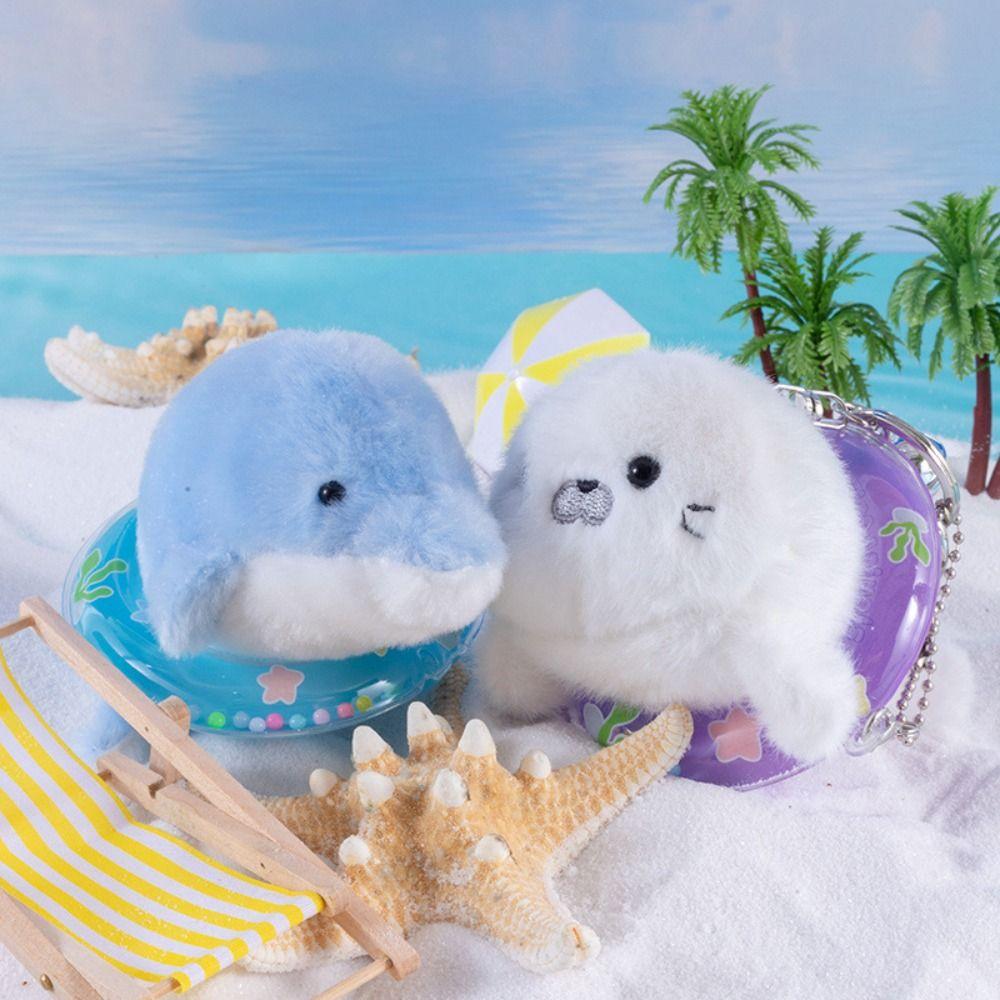 Soft Fluffy Sea Turtle Keyring Seahorse Dolphin Plush Doll Ocean Animal Plush Keychain  Friend