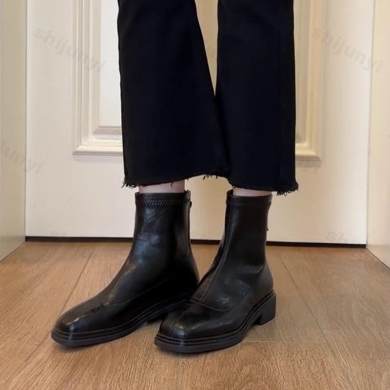 Vintage Women Ankle Boots 2026 Fashion Square Toe Comfortable Soft Sole Wedges Shoes Classic Versatile Short Chelsea Boots
