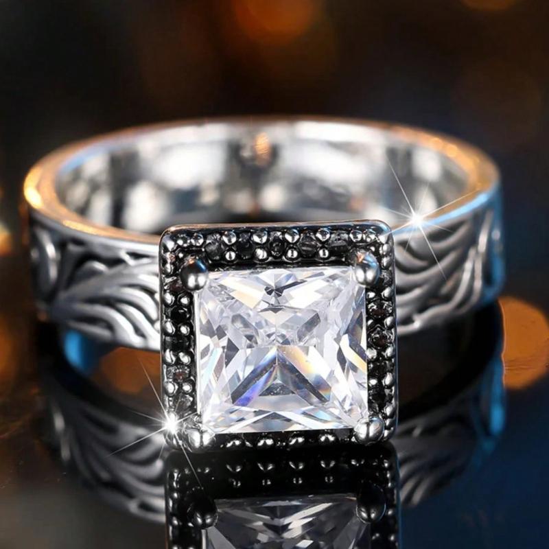 White Square Stone Vintage Flower Pattern Rings For Women CopperColor Wedding Band Engagement Jewelry Bridal Gift