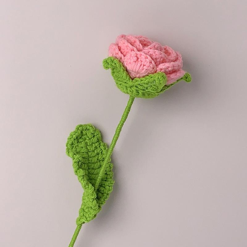 1PC Knitted Flower Rose Fake Flowers Bouquet Wedding Party Decoration Hand Knitting Crochet Woven Artificial Flower Table Decor