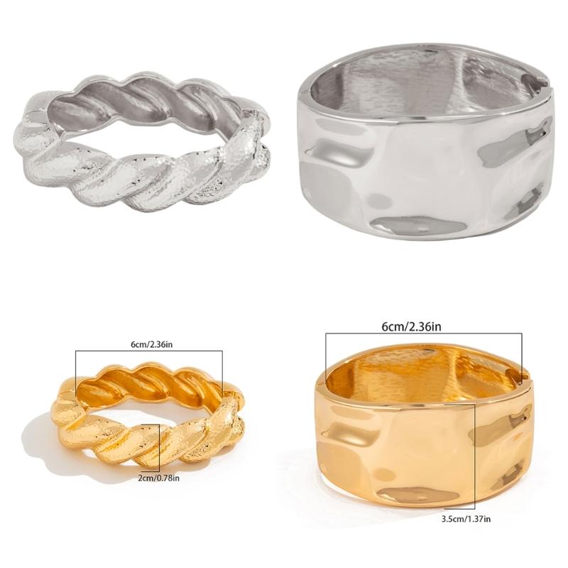 Hip Hop Irregular Spring Bangles Punk Wide Cuff Geometric Bracelets Party Jewelry Alloy Texture for Women and Men