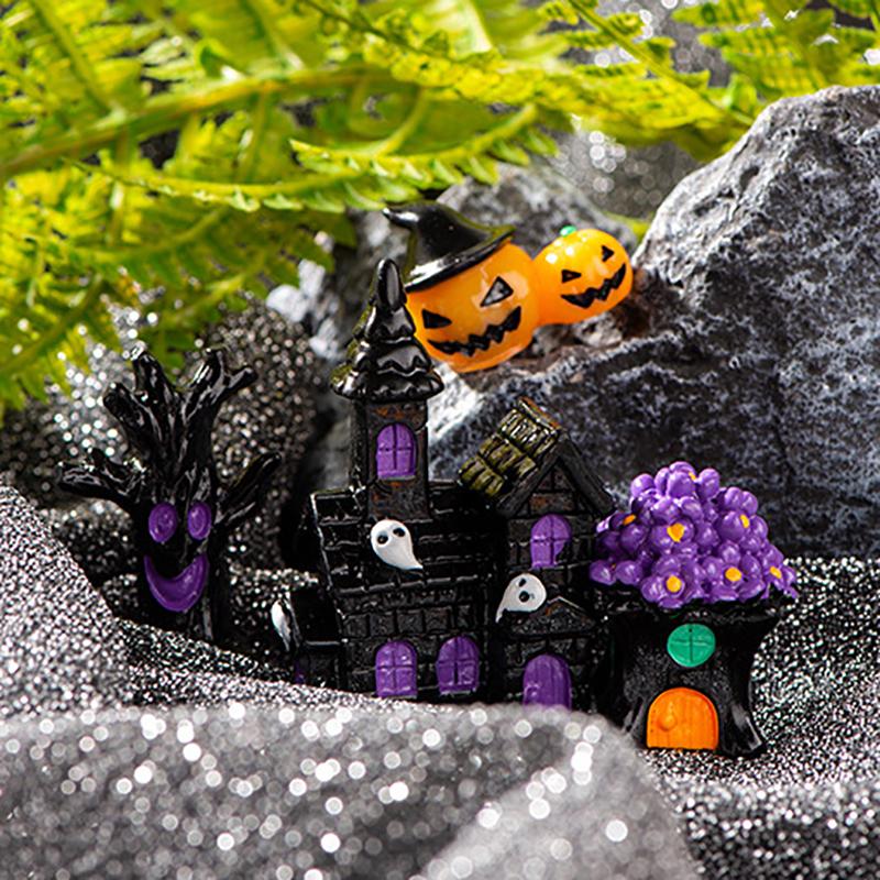 Halloween Ornament Micro Landscape Decoration Accessories Wizard Ghost Pumpkin Rabbit Bat Tree Magic House Resin Ornaments