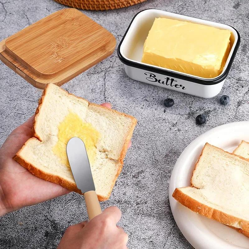 Rectangular Butter Dish with Bamboo Lid Butter Seal Storage Container Box Cheese Box with Knife Butter Slicer Fresh-keeping box