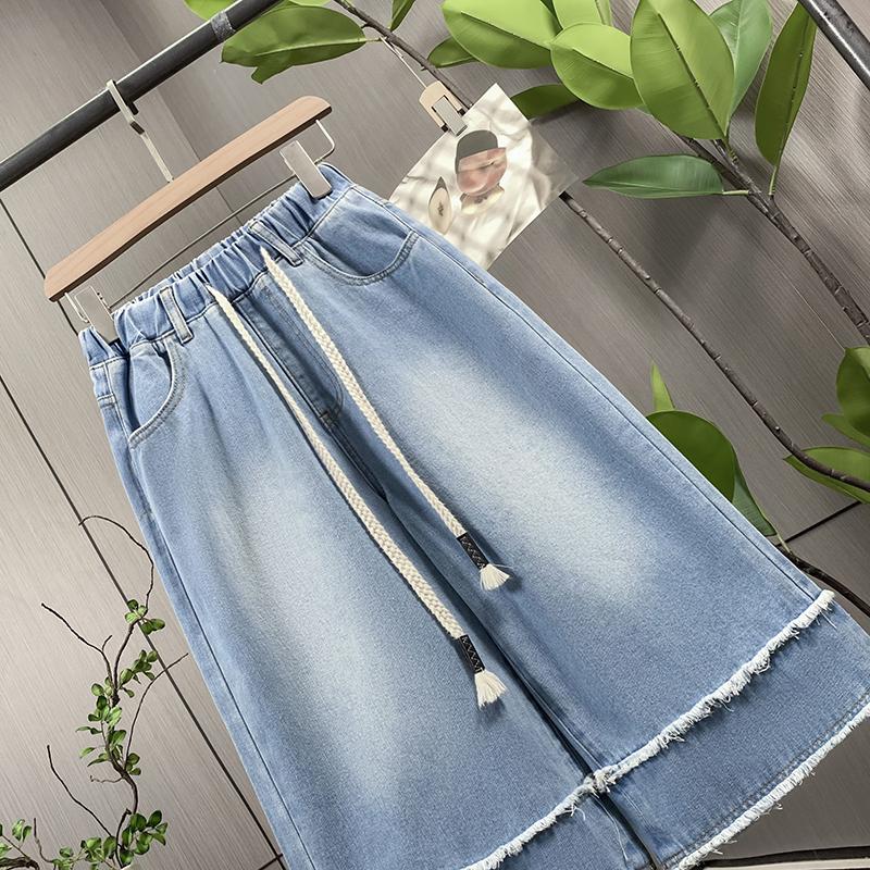 DIMANAF Plus Size 2025 Women Jeans Shorts Pants Summer Loose Basic High Waist Oversized Wide Leg Pants Elastic Waist