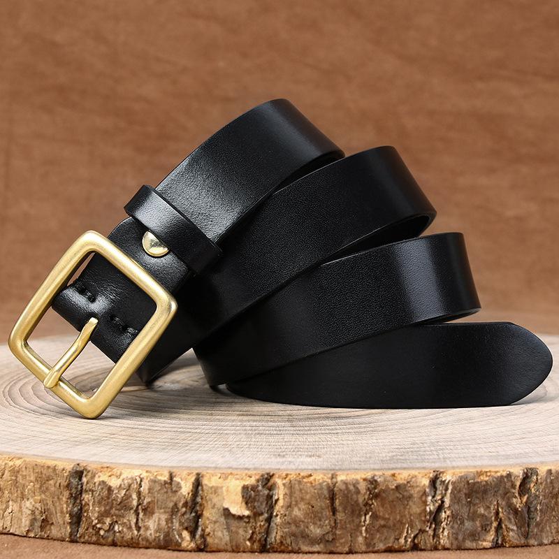 

2.8Cm Wide Simple Fashion Trend Copper Buckle Belt Women S Genuine Leather Smooth Pure Cowhide Casual Versatile Denim Belt 90cm