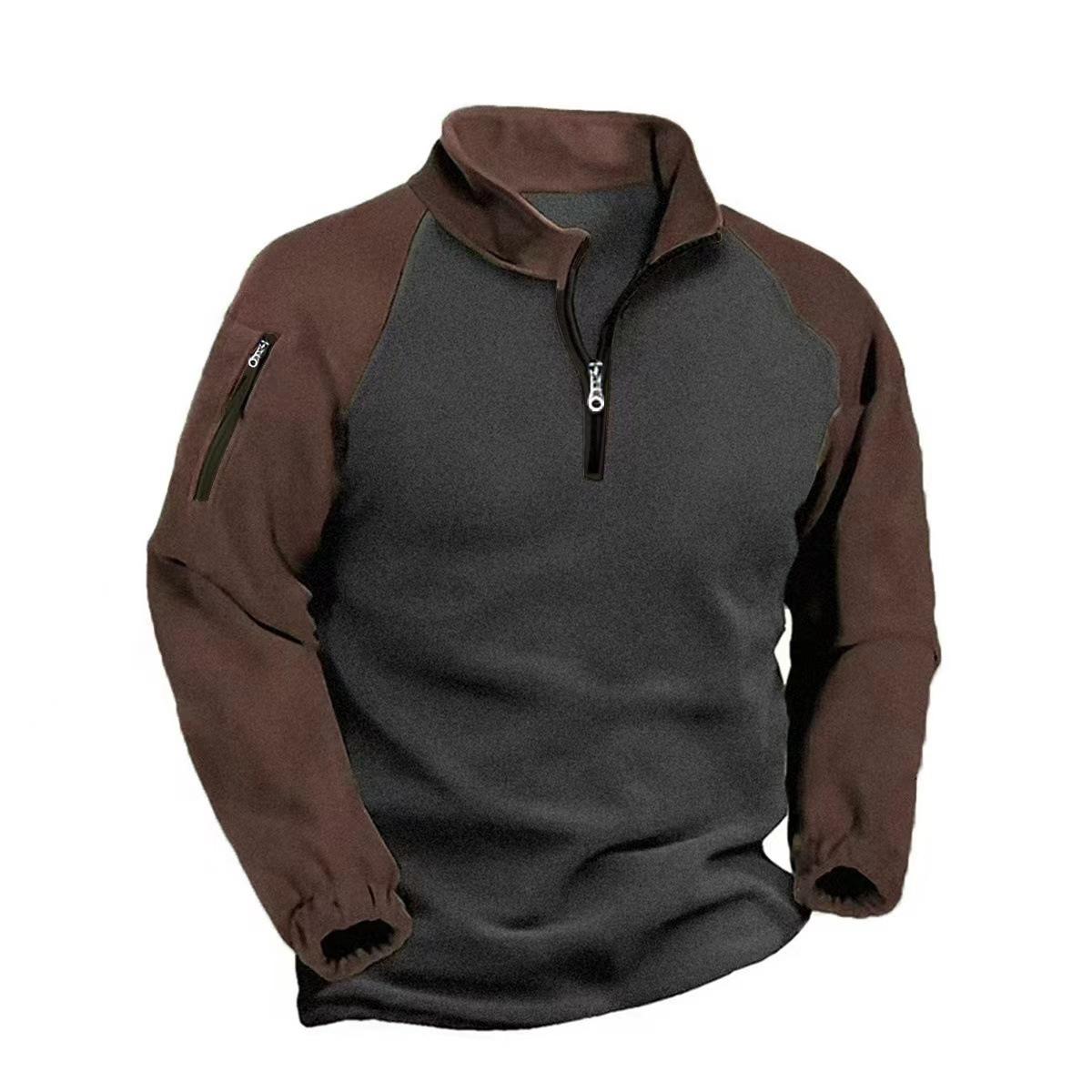 

Tactical Fleece Jacket for Men s Warm Stand Collar Pullover Color Zipper Sweatshirt Jacket S