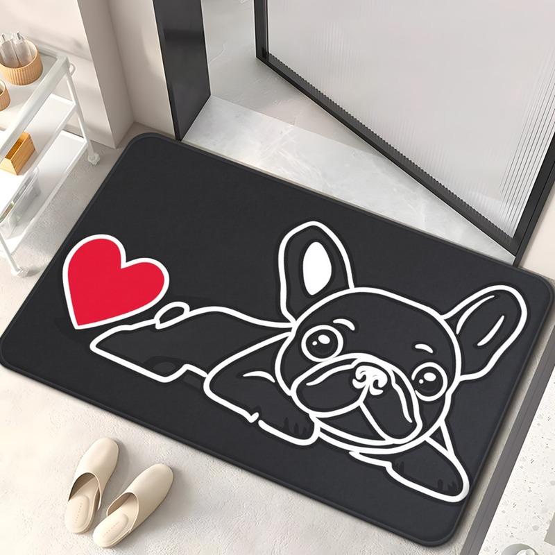 french bulldog heart love pet dog cartoon doormat cute animal design home entrance floor mat playful dog lover rug